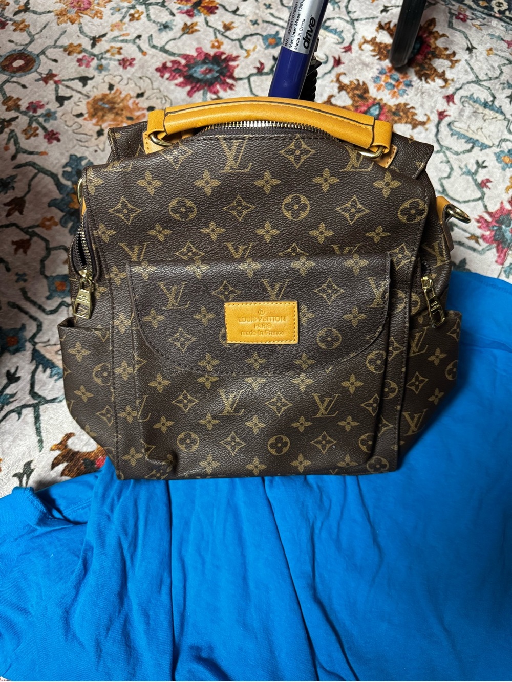 Monogram Canvas Brown Backpack with Tan Trim